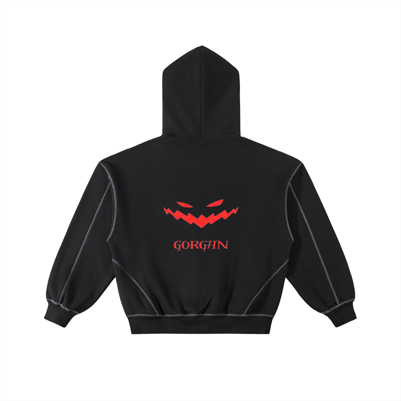 Contrast-stitched boxy fleece zip hoodie by ODMPOD, featuring a front zipper, cozy fleece fabric, and stylish stitching details.