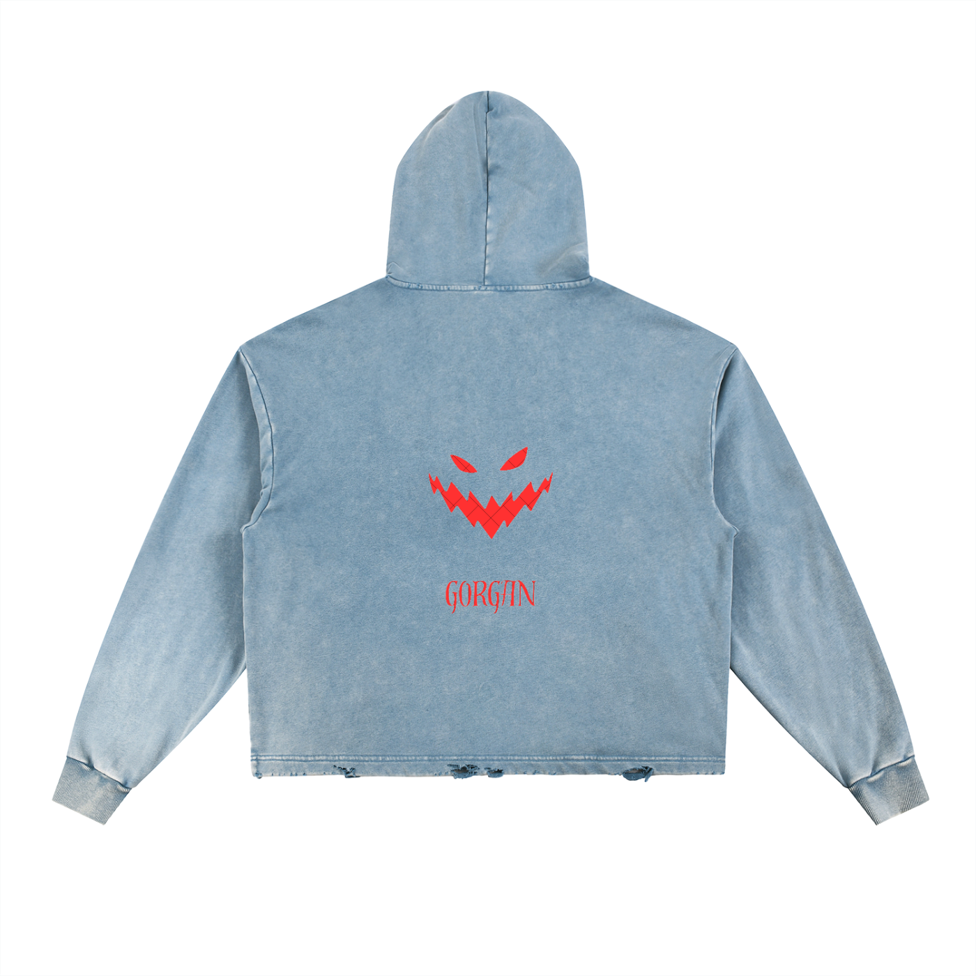 Vintage washed frayed-hem hoodie by ODMPOD, showing a cozy, distressed fabric and casual relaxed fit.