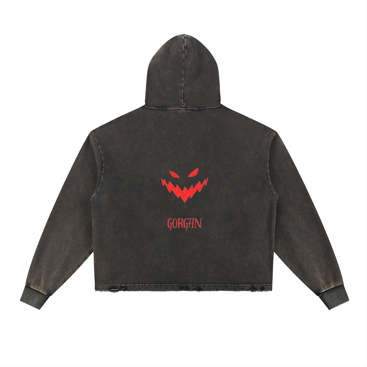 Vintage washed frayed-hem hoodie by ODMPOD, showing soft fabric and distressed hem detail in a casual style.