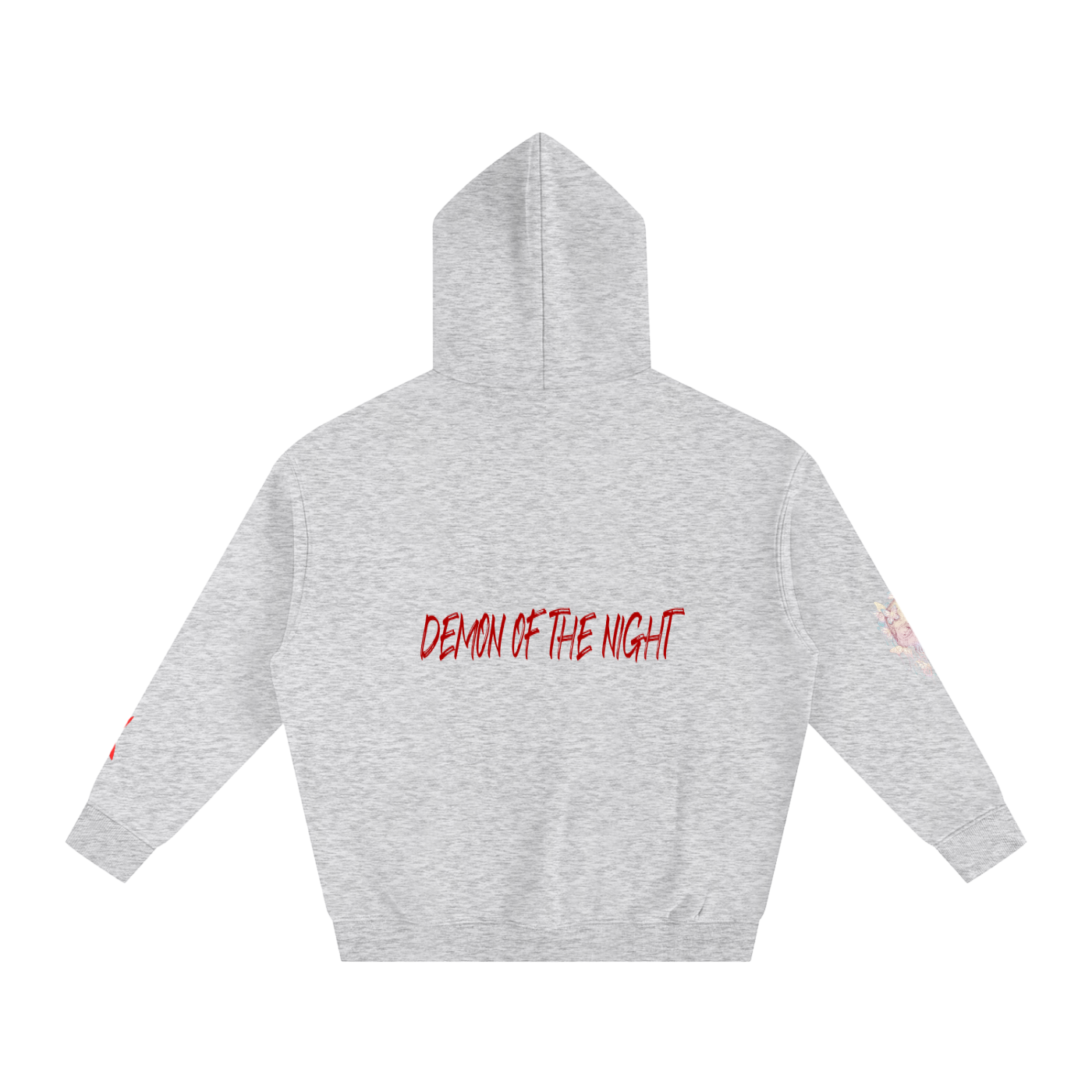 Gray oversize fleeced hoodie by ODMPOD featuring a relaxed fit and cozy fleece material, displayed on a hanger.