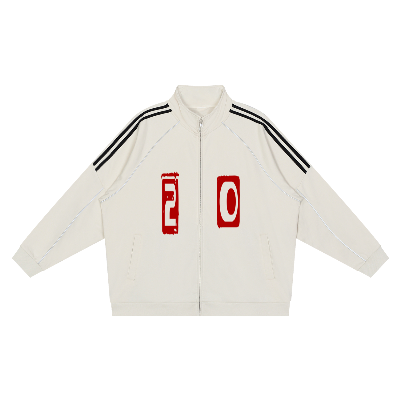 ODMPOD Reflection Striped Raglan Sleeve Jacket showing front view with contrasting striped design and casual fit.