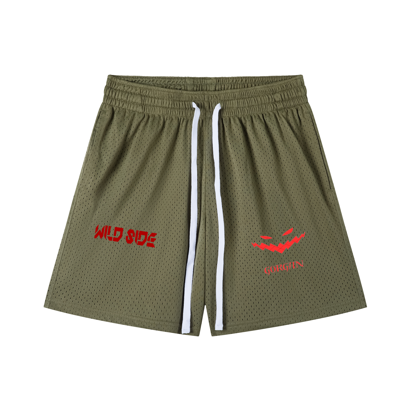 ODMPOD mesh drawstring shorts with breathable fabric, featuring adjustable waistband and sporty design for casual wear