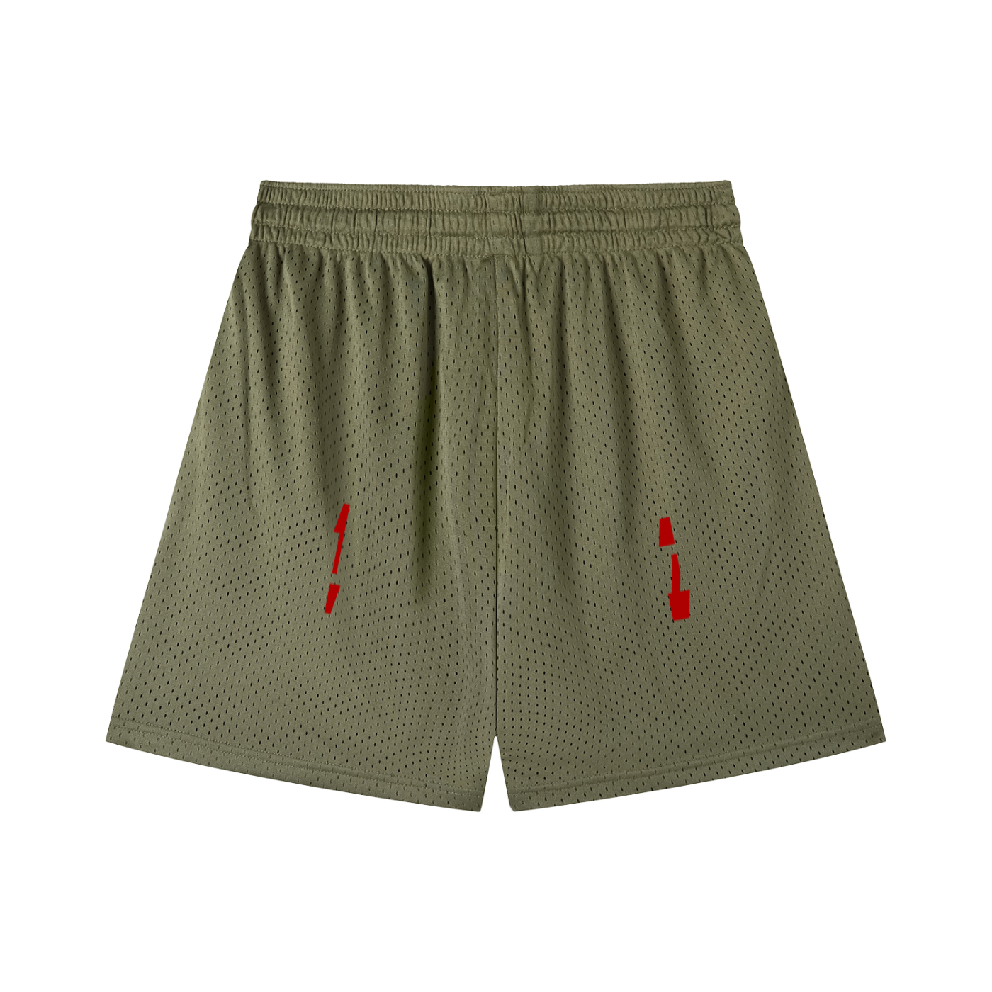 Light gray ODMPOD mesh drawstring shorts with adjustable waistband and breathable fabric, shown laid flat.