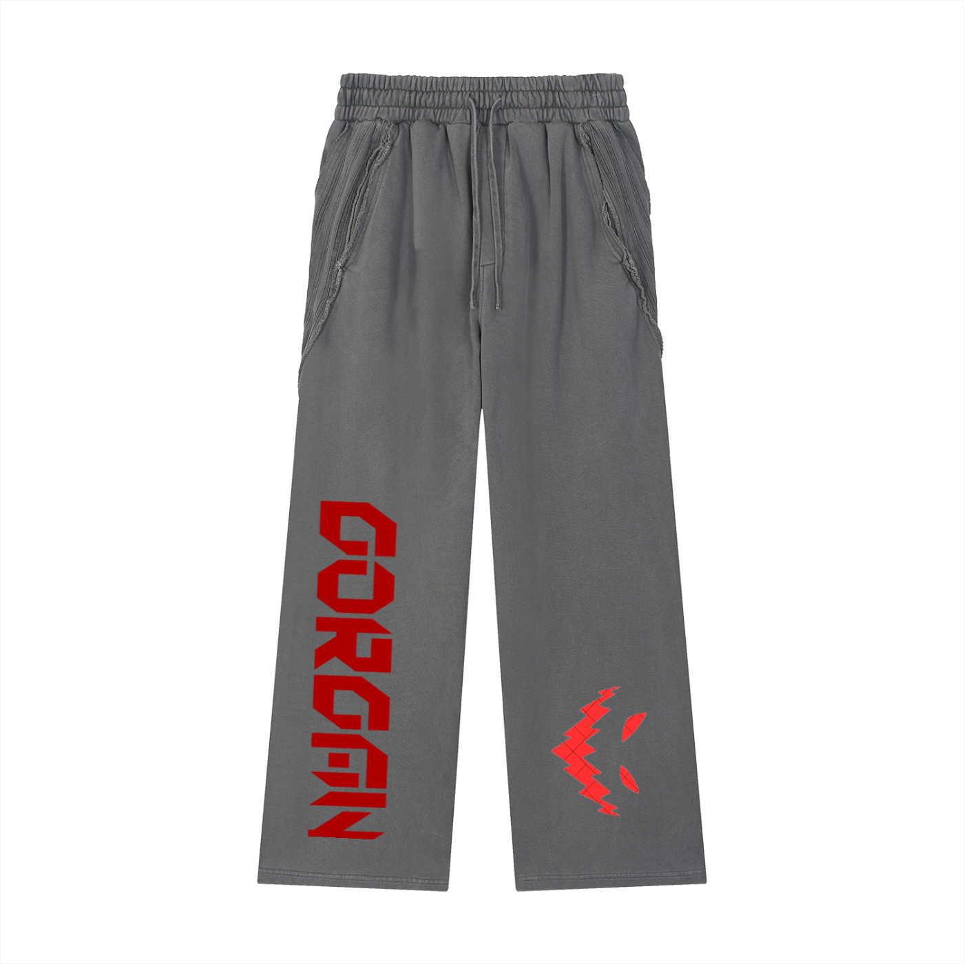 Snow Washed Tape Raw Edge Sweatpants by ODMPOD featuring relaxed fit, tape detail, and raw hem on soft fabric.