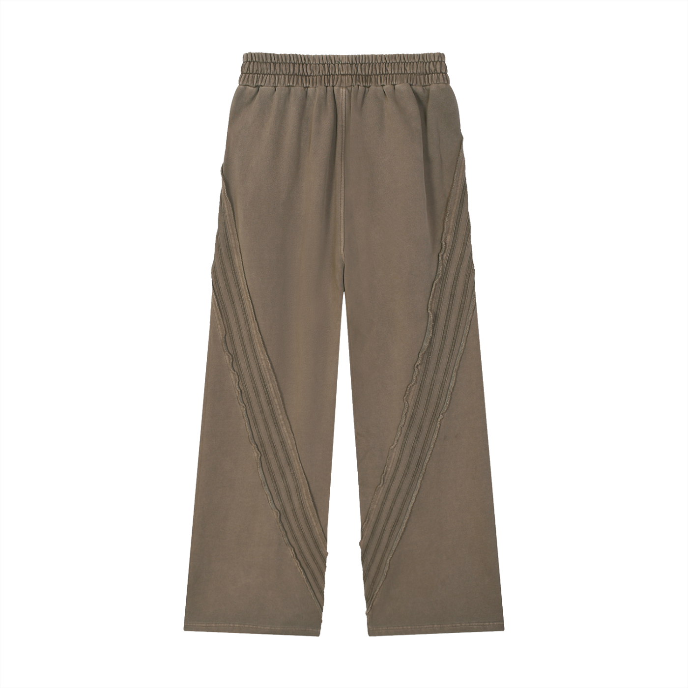Snow Washed Tape Raw Edge Sweatpants from ODMPOD featuring a relaxed fit, raw hem, and snow-washed fabric in a casual style.