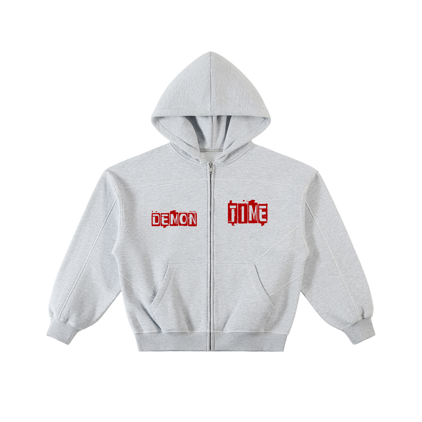 Contrast-stitched boxy fleece zip hoodie by ODMPOD featuring a front zipper, cozy fleece fabric, and stylish contrasting stitching.