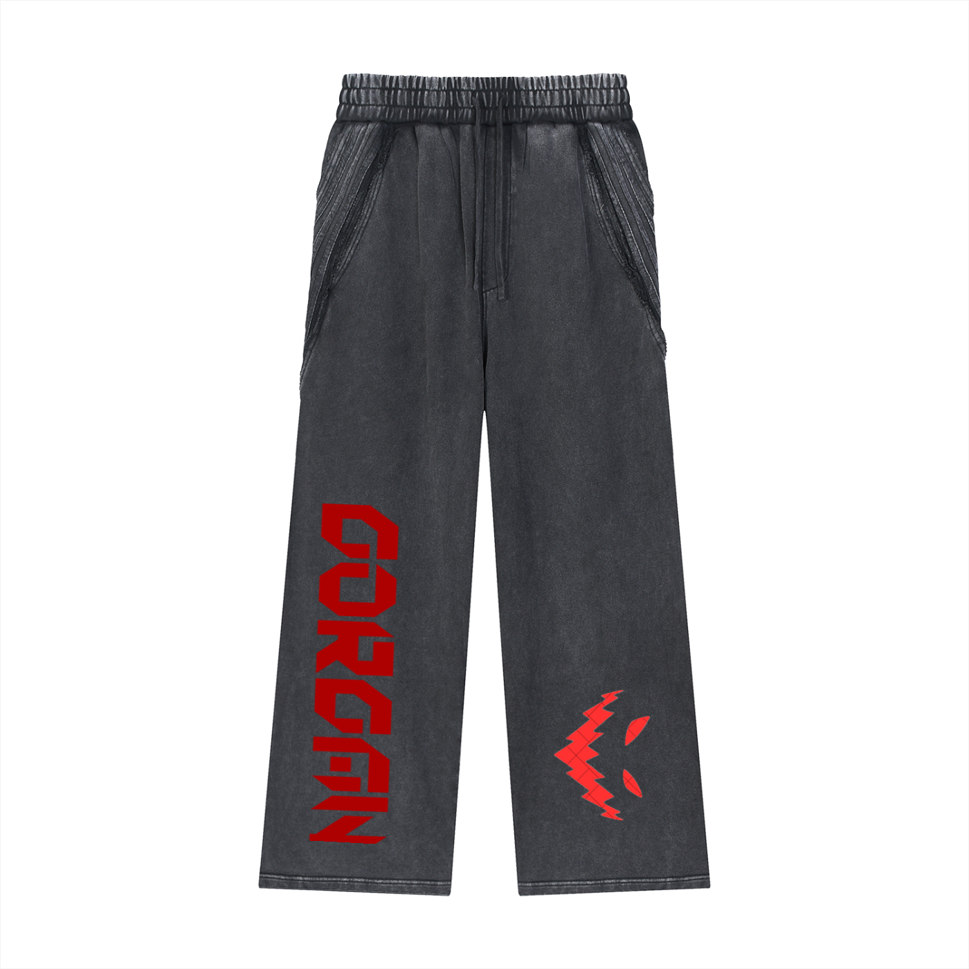 Snow Washed Tape Raw Edge Sweatpants by ODMPOD featuring distressed raw hems and tape detailing in a relaxed fit.